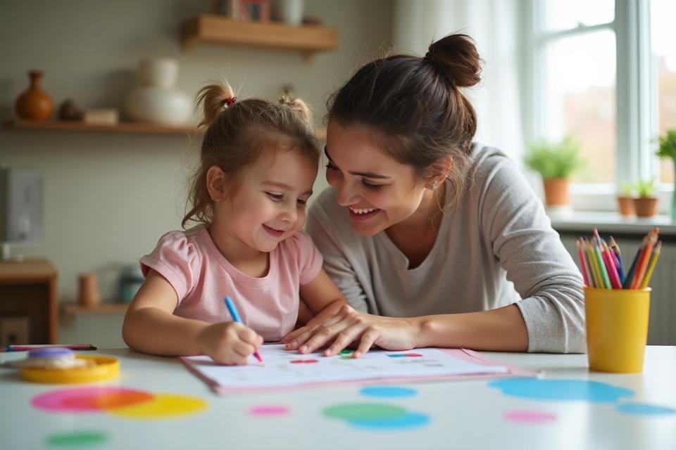 Mãe e criança estudando juntas